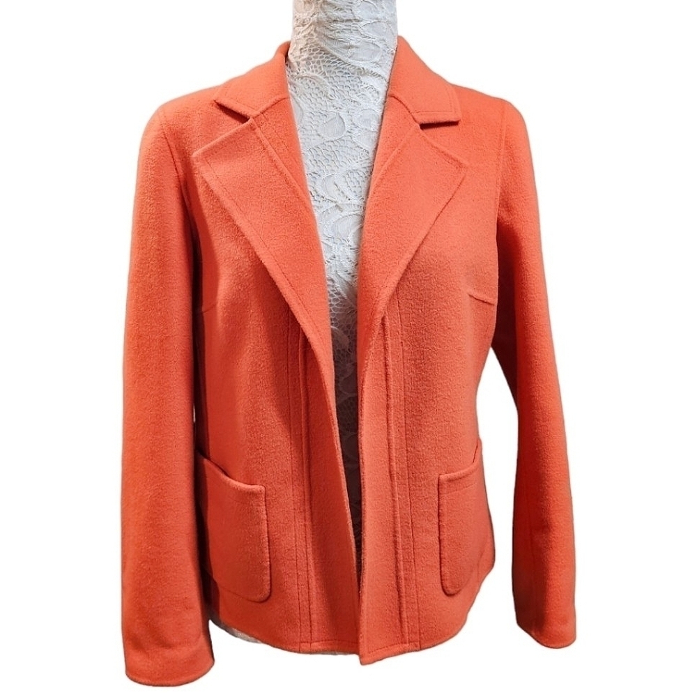 Vintage Talbots Wool Cardigan Open Front Coat Size 6 Coral Pockets Long Sleeve